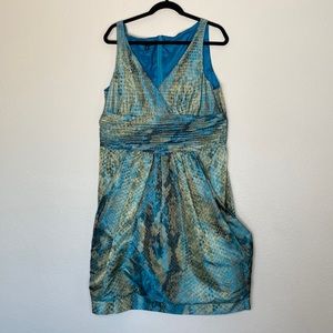 Lafayette 148 shiny blue green formal dress Sz 16